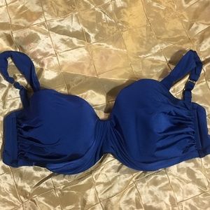 Blue bikini top with adjustable straps